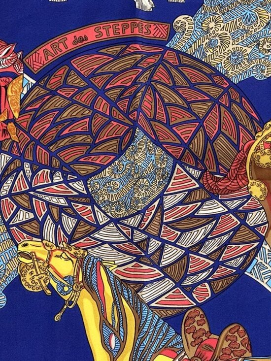 Hermes Scarf Carre 90 ART Des Steppes Step Silk Navy Multicolor - Picture 2 of 11